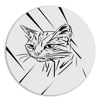 Minimalistische zwart-witte kat in lijnen forex muurcirkel