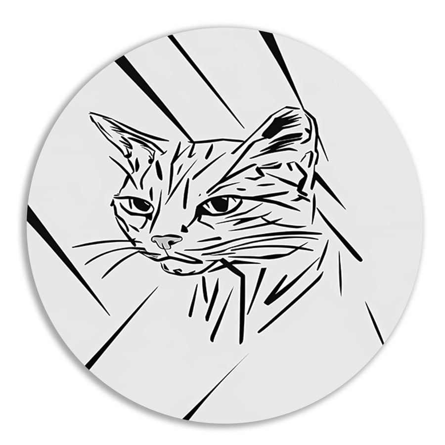 Minimalistische zwart-witte kat in lijnen forex muurcirkel