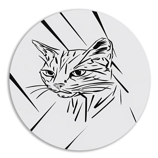 Minimalistische zwart-witte kat in lijnen aluminium muurcirkel