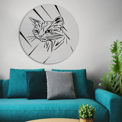 Minimalistische zwart-witte kat in lijnen aluminium muurcirkel