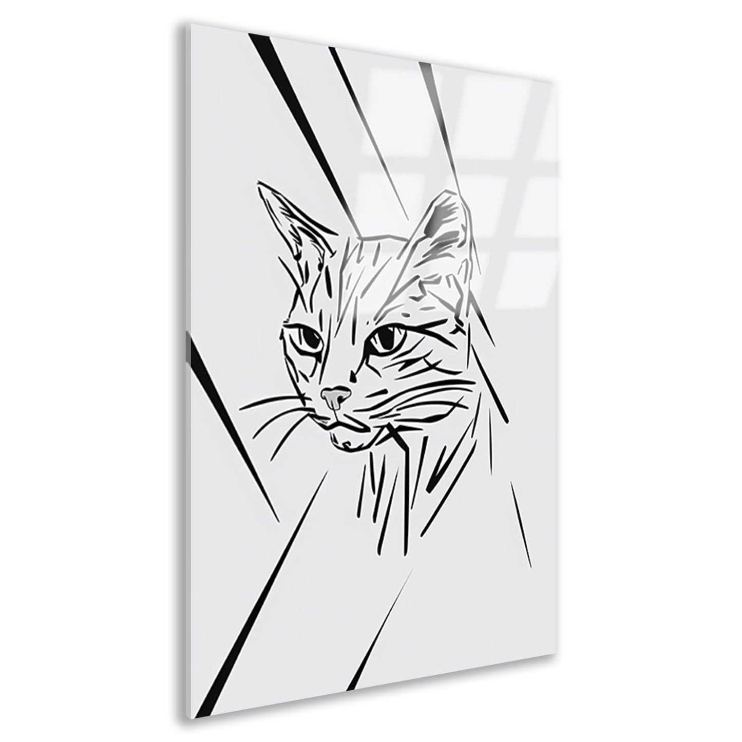 Minimalistische zwart-witte kat in lijnen acrylglas