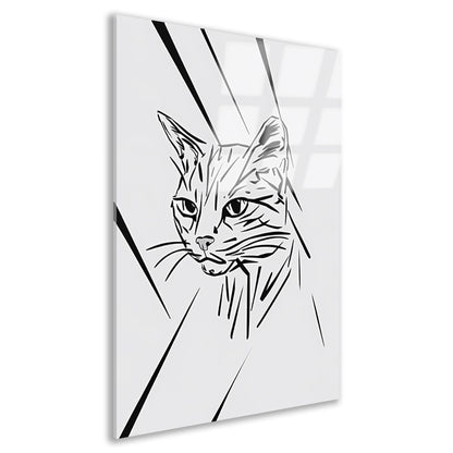 Minimalistische zwart-witte kat in lijnen acrylglas