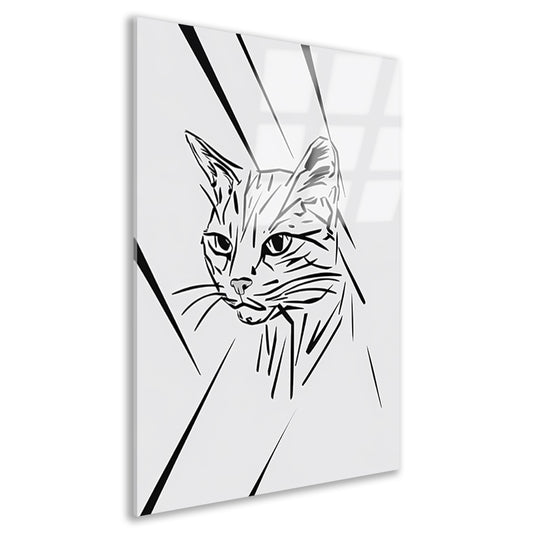 Minimalistische zwart-witte kat in lijnen acrylglas
