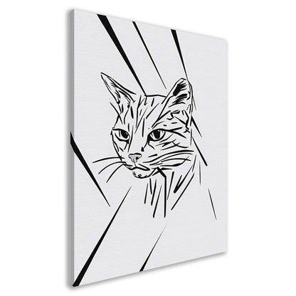 Minimalistische zwart-witte kat in lijnen canvas