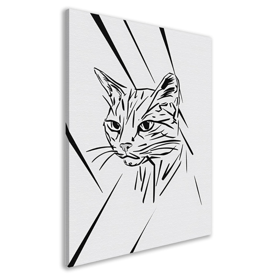 Minimalistische zwart-witte kat in lijnen canvas