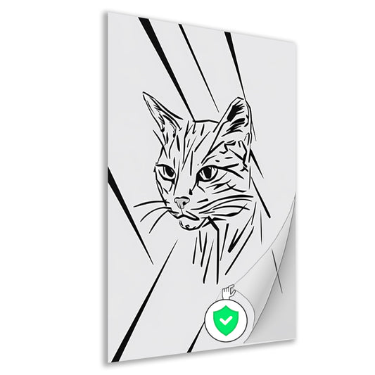 Minimalistische zwart-witte kat in lijnen poster