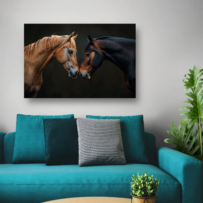 Twee paarden in donkere omgeving poster