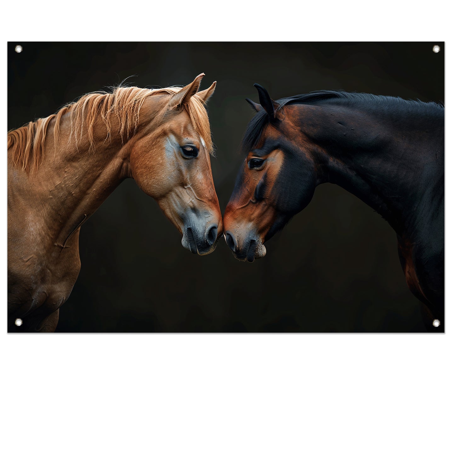 Twee paarden in donkere omgeving tuinposter