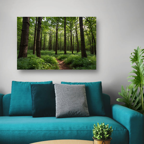 Prachtig groen bos op zonnige dag canvas met baklijst