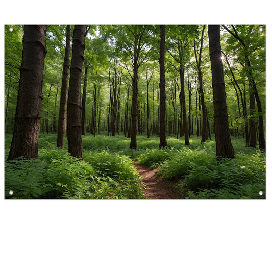 Prachtig groen bos op zonnige dag tuinposter