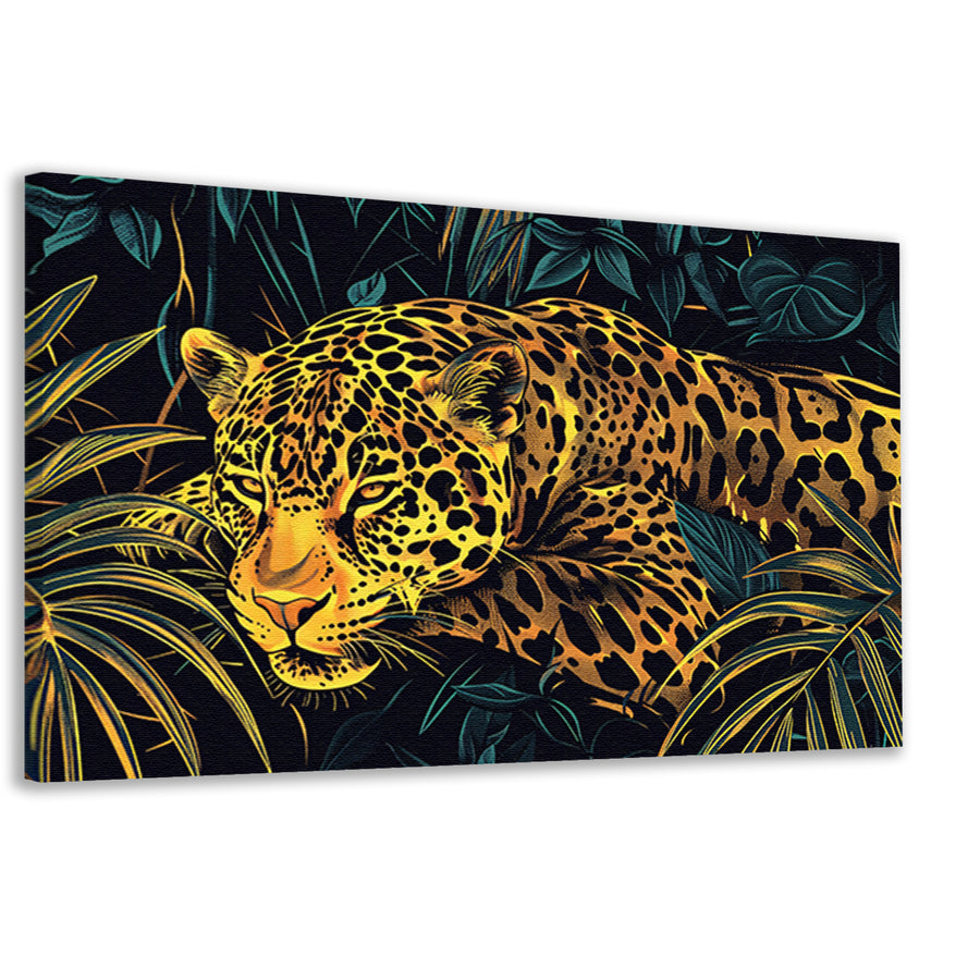Gedetailleerde lijntekening van een jaguar in jungle canvas