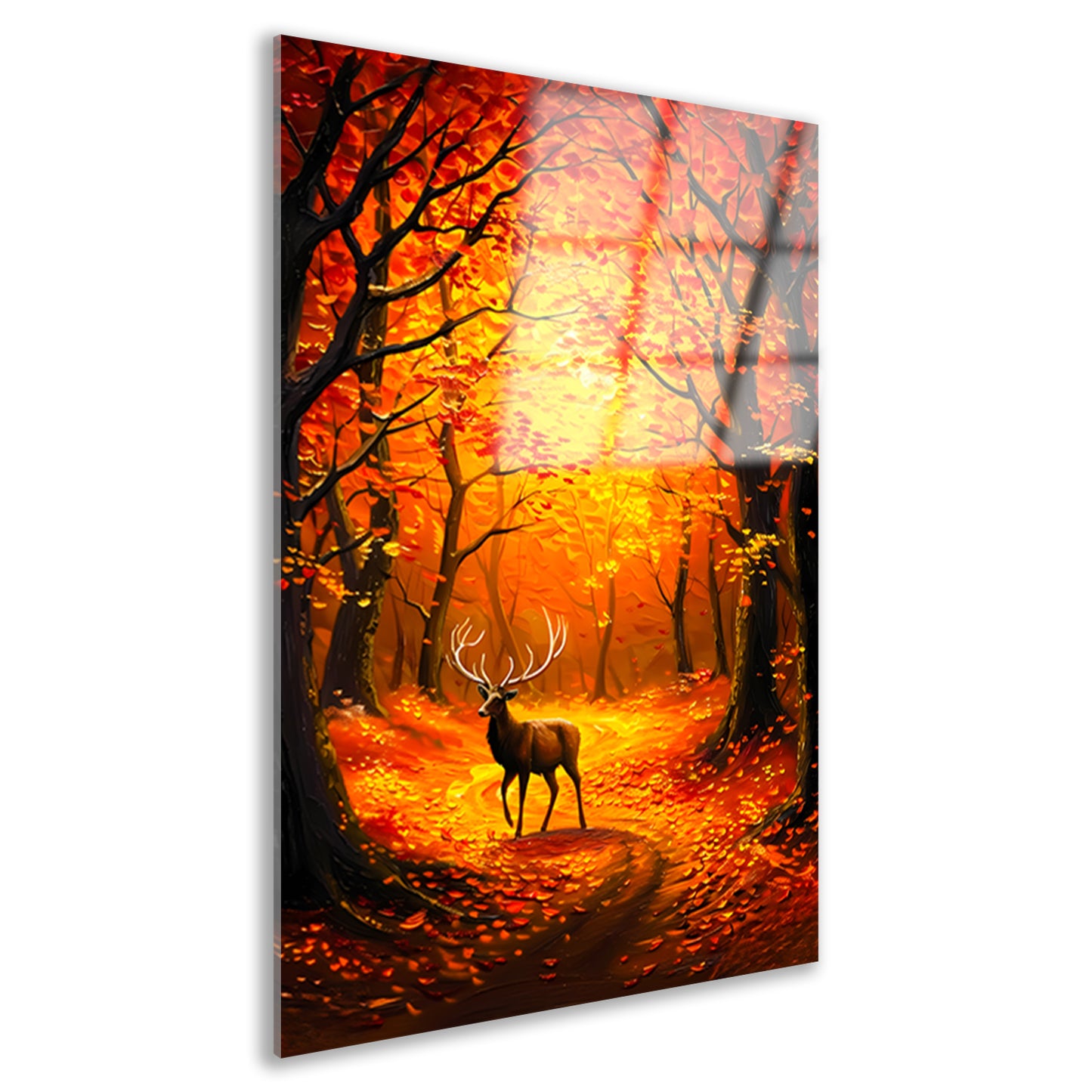 Hert in kleurrijk herfstbos met bladeren acrylglas