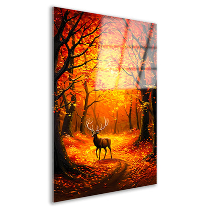 Hert in kleurrijk herfstbos met bladeren acrylglas