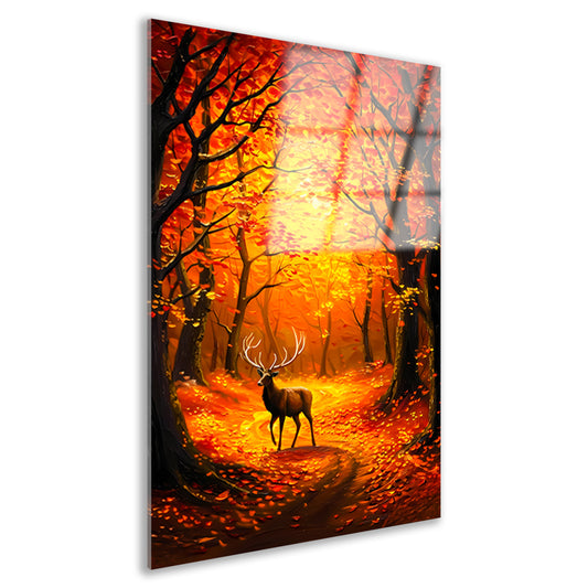 Hert in kleurrijk herfstbos met bladeren acrylglas