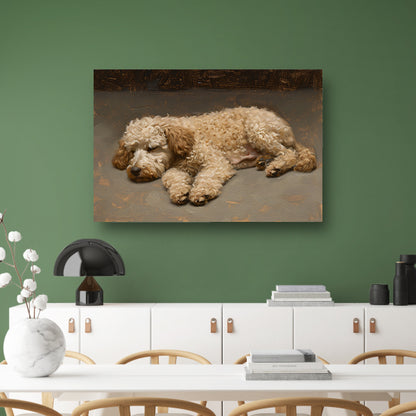 Schilderij van slapende hond in impressionistische stijl canvas met baklijst