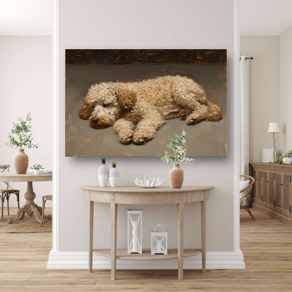 Schilderij van slapende hond in impressionistische stijl canvas