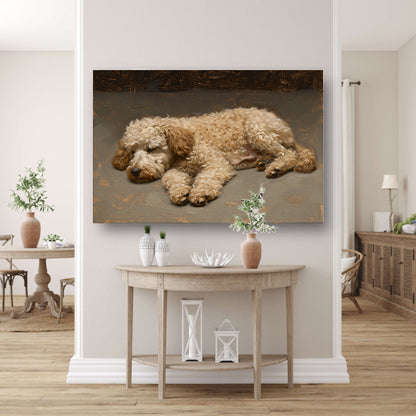 Schilderij van slapende hond in impressionistische stijl canvas met baklijst