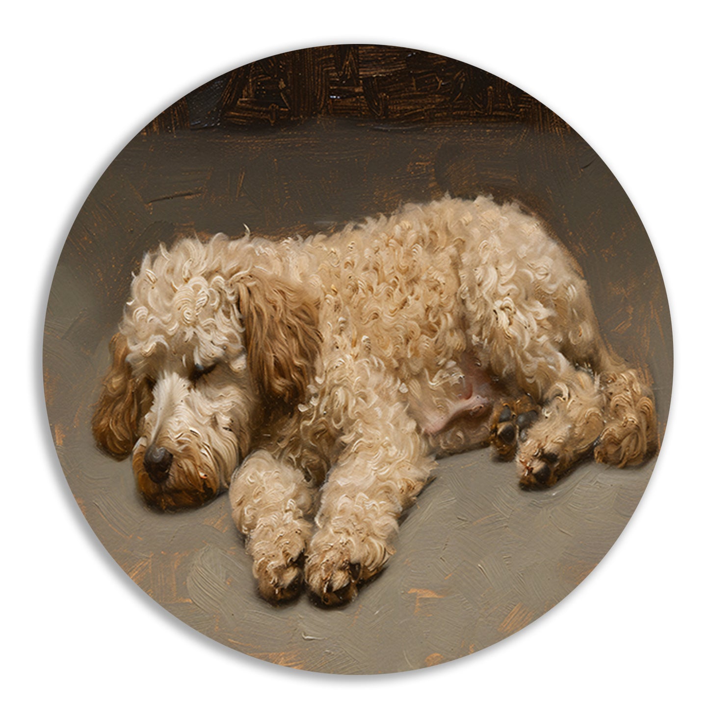 Schilderij van slapende hond in impressionistische stijl forex muurcirkel
