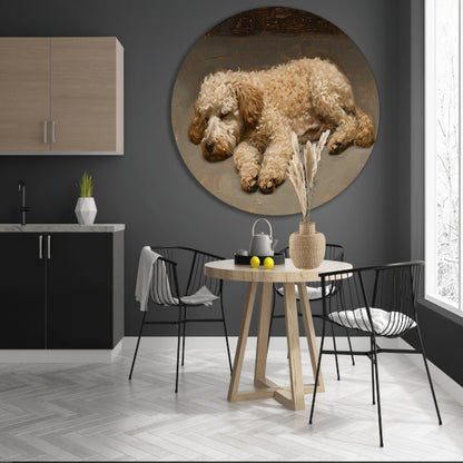 Schilderij van slapende hond in impressionistische stijl forex muurcirkel