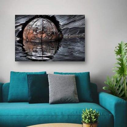 Verroeste kogel in reflecterend water canvas