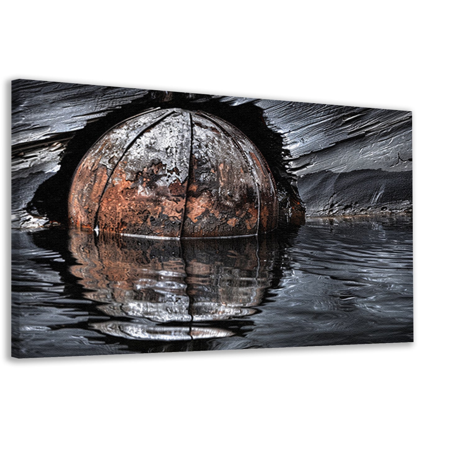 Verroeste kogel in reflecterend water canvas