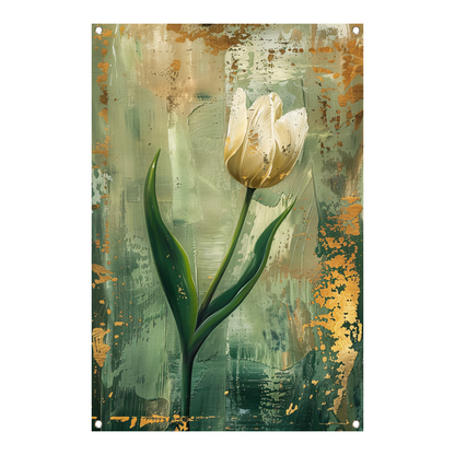 Witte tulp in abstracte expressieve olieverf tuinposter