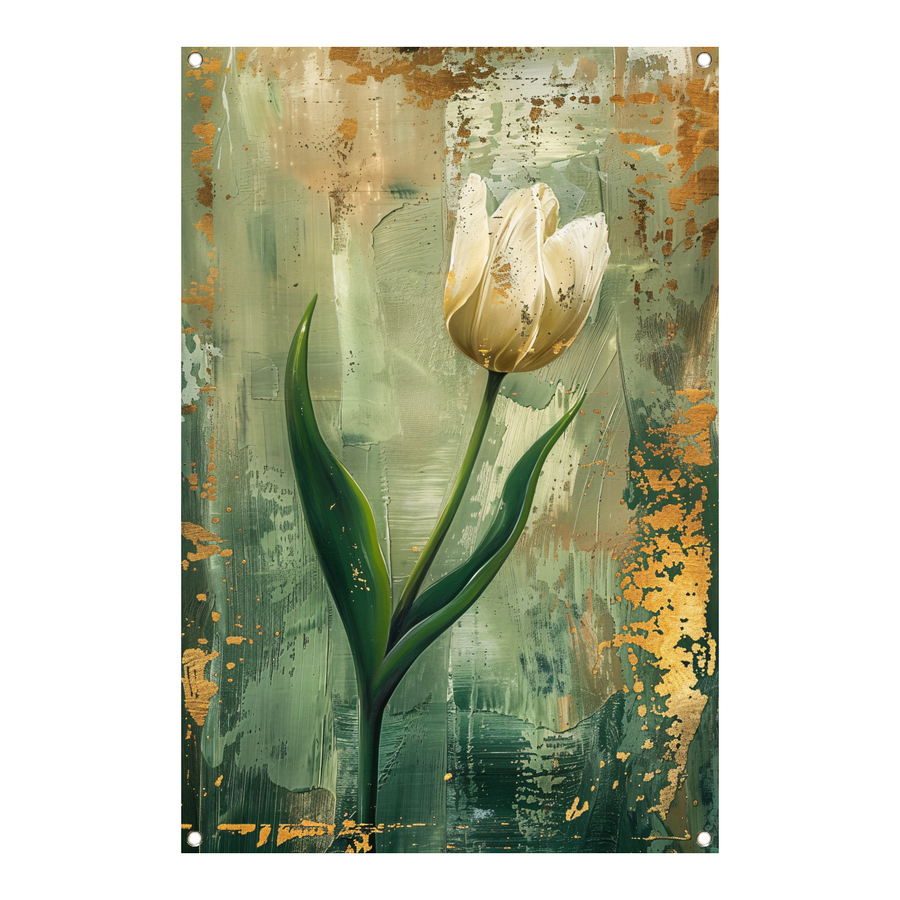 Witte tulp in abstracte expressieve olieverf tuinposter