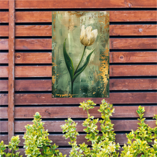 Witte tulp in abstracte expressieve olieverf tuinposter