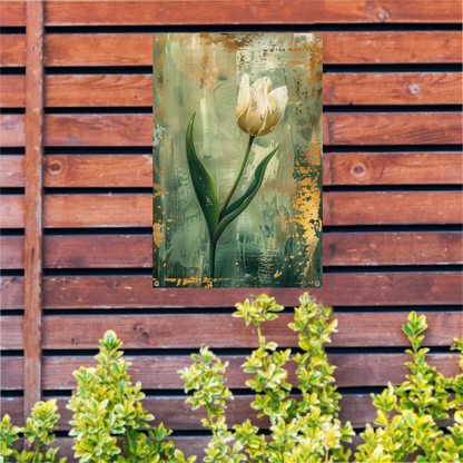 Witte tulp in abstracte expressieve olieverf tuinposter