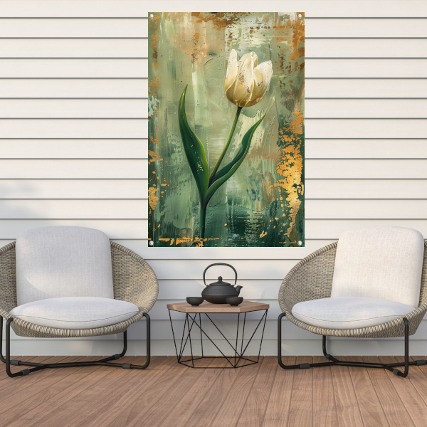 Witte tulp in abstracte expressieve olieverf tuinposter