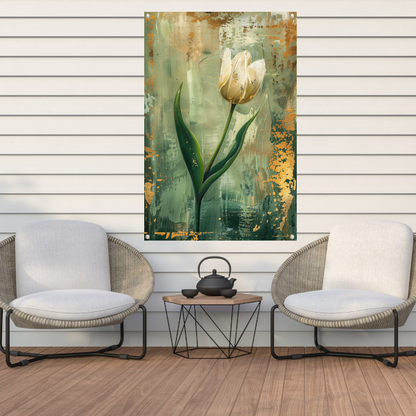 Witte tulp in abstracte expressieve olieverf tuinposter