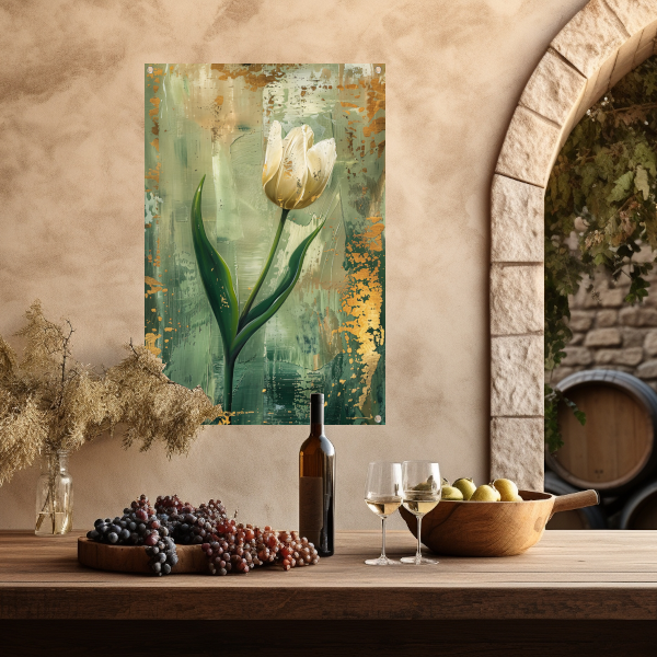 Witte tulp in abstracte expressieve olieverf tuinposter