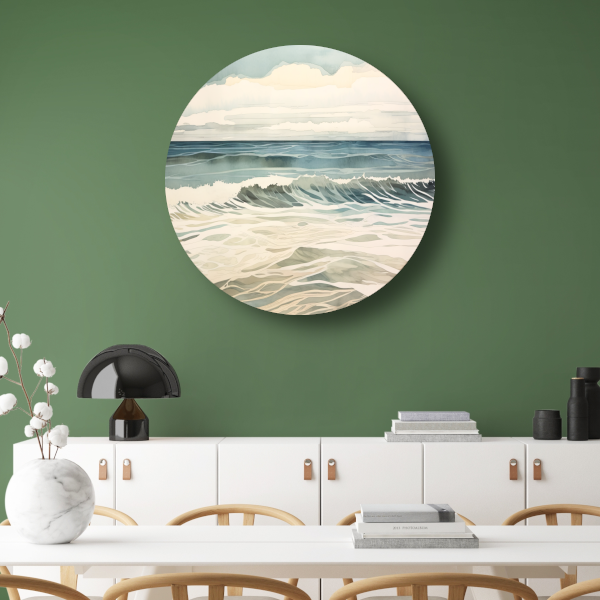 Schilderij van woeste golven op zee aluminium muurcirkel