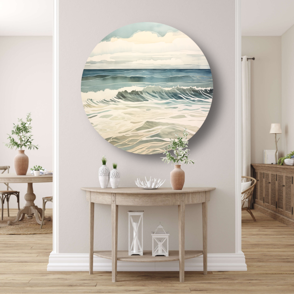 Schilderij van woeste golven op zee aluminium muurcirkel