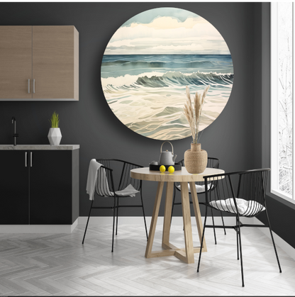 Schilderij van woeste golven op zee aluminium muurcirkel
