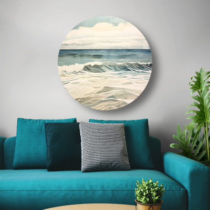 Schilderij van woeste golven op zee aluminium muurcirkel