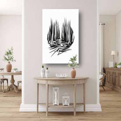 Zwart-wit lijnenspel op canvas poster