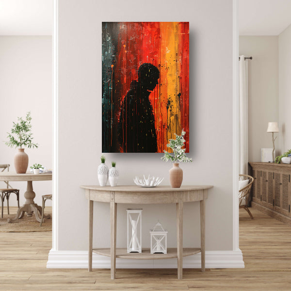 Abstract regenachtige dag met eenzame figuur canvas met baklijst