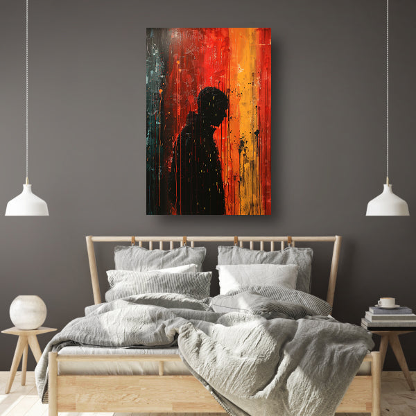 Abstract regenachtige dag met eenzame figuur canvas met baklijst