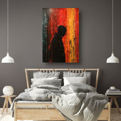 Abstract regenachtige dag met eenzame figuur poster