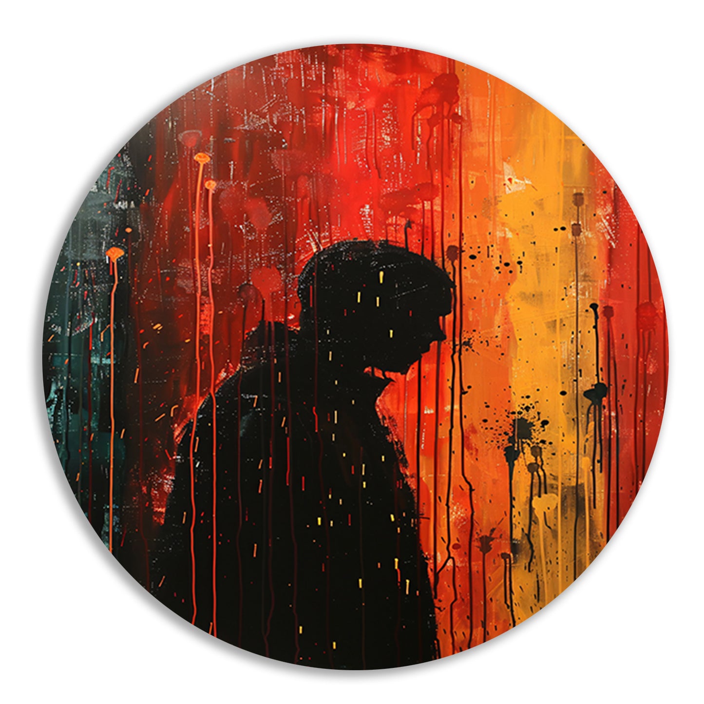 Abstract regenachtige dag met eenzame figuur aluminium muurcirkel