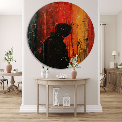Abstract regenachtige dag met eenzame figuur aluminium muurcirkel