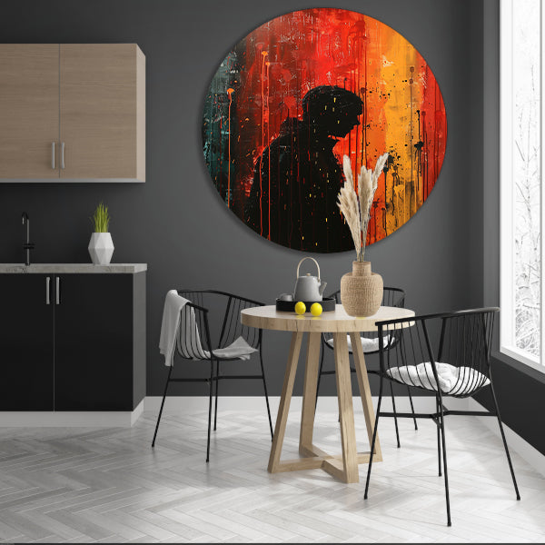 Abstract regenachtige dag met eenzame figuur aluminium muurcirkel