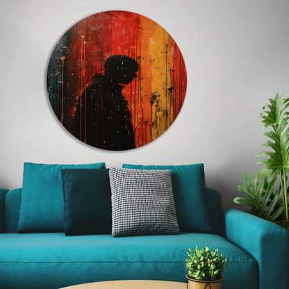 Abstract regenachtige dag met eenzame figuur aluminium muurcirkel