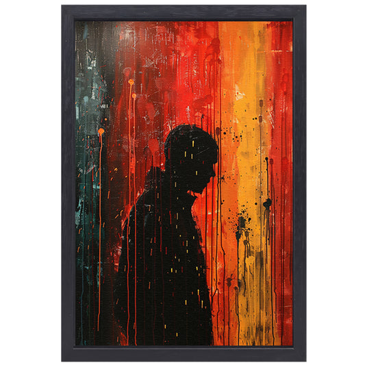 Abstract regenachtige dag met eenzame figuur canvas met baklijst