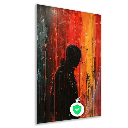 Abstract regenachtige dag met eenzame figuur poster