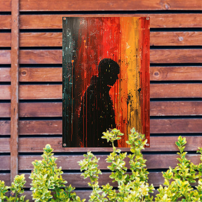 Abstract regenachtige dag met eenzame figuur tuinposter