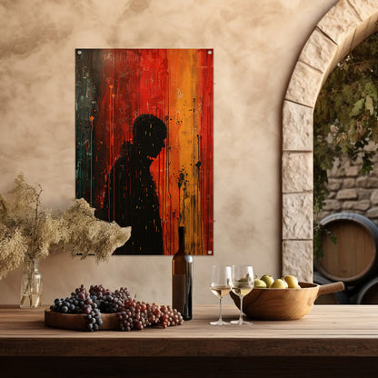 Abstract regenachtige dag met eenzame figuur tuinposter