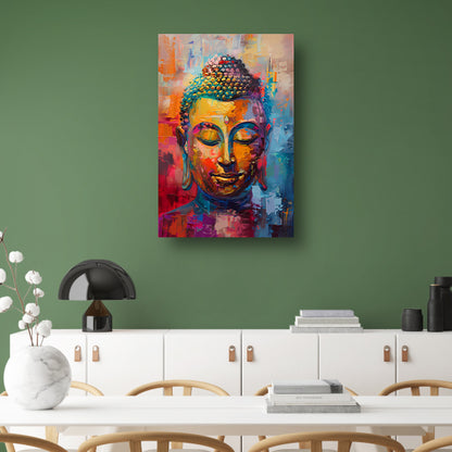 Dynamisch en kleurrijk olieverfschilderij van Boeddha canvas