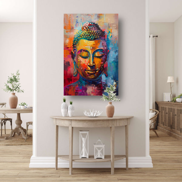Dynamisch en kleurrijk olieverfschilderij van Boeddha canvas